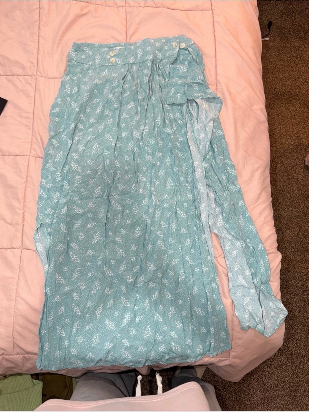 Light Blue Floral Maxi Skirt - Women's Flowing Skirt
